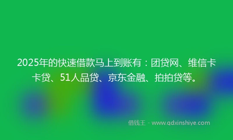 2025年的快速借款马上到账有：团贷网、维信卡卡贷、51人品贷、京东金融、拍拍贷等。