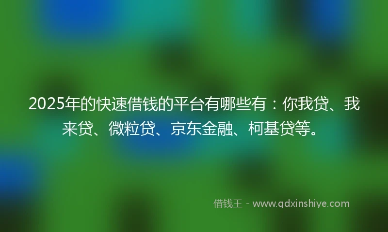 2025年的快速借钱的平台有哪些有：你我贷、我来贷、微粒贷、京东金融、柯基贷等。