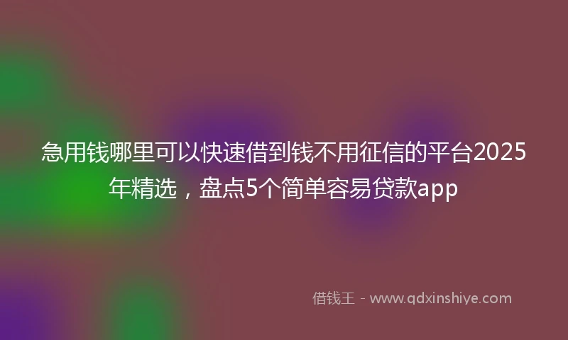急用钱哪里可以快速借到钱不用征信的平台2025年精选，盘点5个简单容易贷款app