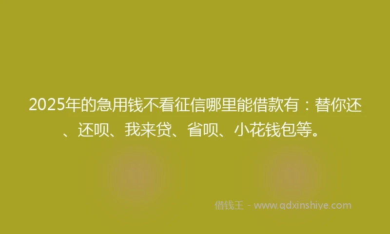 2025年的急用钱不看征信哪里能借款有：替你还、还呗、我来贷、省呗、小花钱包等。