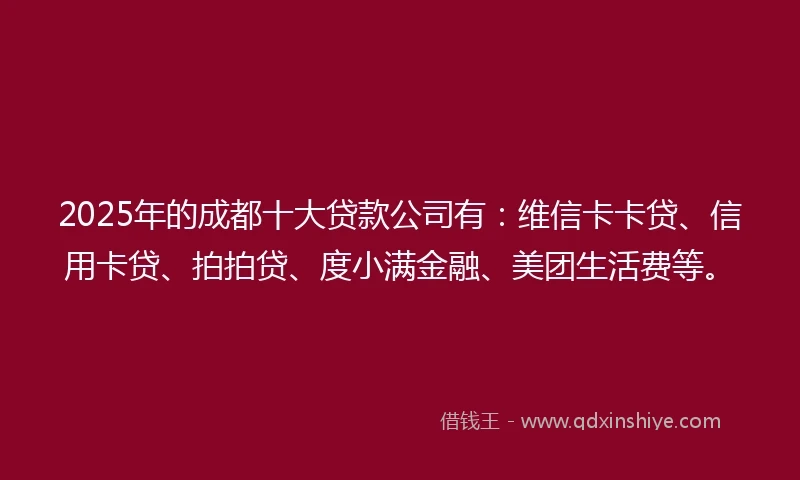 2025年的成都十大贷款公司有：维信卡卡贷、信用卡贷、拍拍贷、度小满金融、美团生活费等。