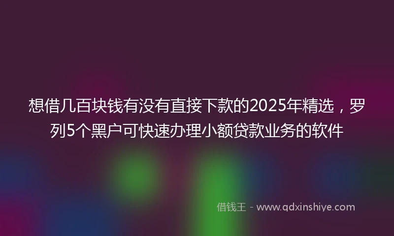 想借几百块钱有没有直接下款的2025年精选，罗列5个黑户可快速办理小额贷款业务的软件
