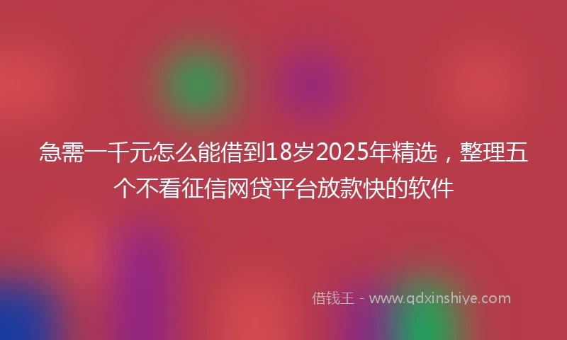 急需一千元怎么能借到18岁2025年精选，整理五个不看征信网贷平台放款快的软件