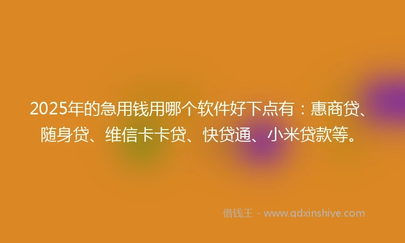 2025年的急用钱用哪个软件好下点有：惠商贷、随身贷、维信卡卡贷、快贷通、小米贷款等。