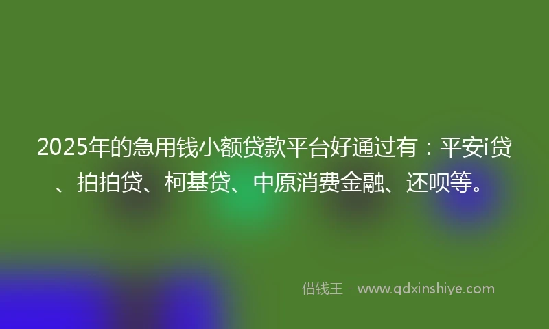 2025年的急用钱小额贷款平台好通过有：平安i贷、拍拍贷、柯基贷、中原消费金融、还呗等。