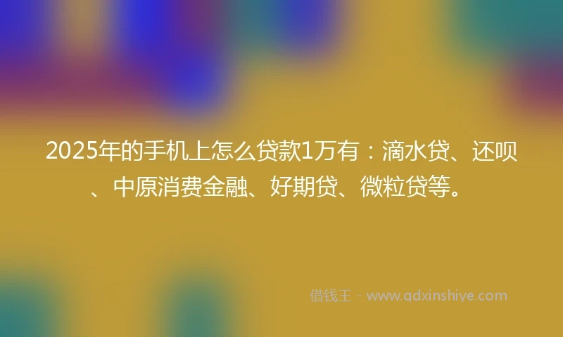 2025年的手机上怎么贷款1万有：滴水贷、还呗、中原消费金融、好期贷、微粒贷等。
