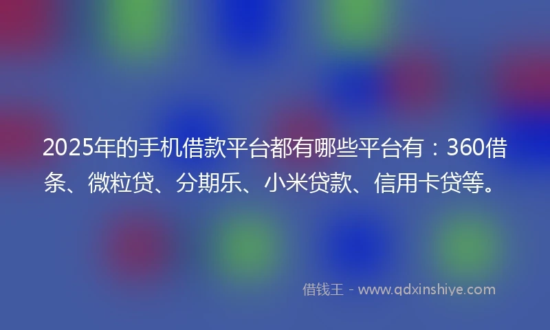 2025年的手机借款平台都有哪些平台有：360借条、微粒贷、分期乐、小米贷款、信用卡贷等。