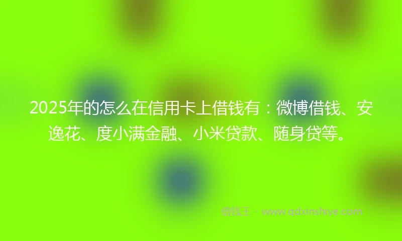 2025年的怎么在信用卡上借钱有：微博借钱、安逸花、度小满金融、小米贷款、随身贷等。