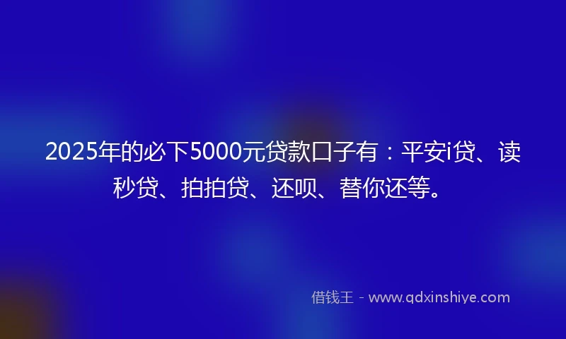 2025年的必下5000元贷款口子有：平安i贷、读秒贷、拍拍贷、还呗、替你还等。