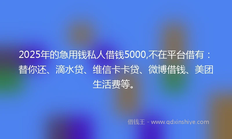 2025年的急用钱私人借钱5000,不在平台借有：替你还、滴水贷、维信卡卡贷、微博借钱、美团生活费等。