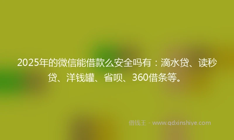 2025年的微信能借款么安全吗有：滴水贷、读秒贷、洋钱罐、省呗、360借条等。