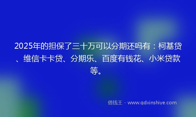 2025年的担保了三十万可以分期还吗有：柯基贷、维信卡卡贷、分期乐、百度有钱花、小米贷款等。