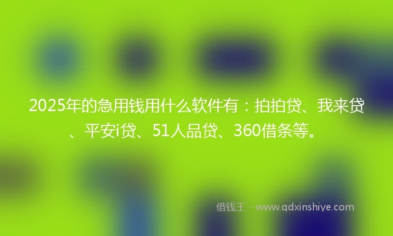 2025年的急用钱用什么软件有：拍拍贷、我来贷、平安i贷、51人品贷、360借条等。