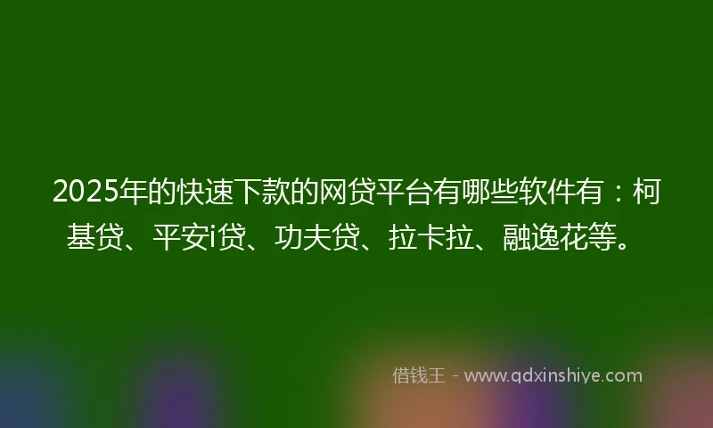 2025年的快速下款的网贷平台有哪些软件有：柯基贷、平安i贷、功夫贷、拉卡拉、融逸花等。
