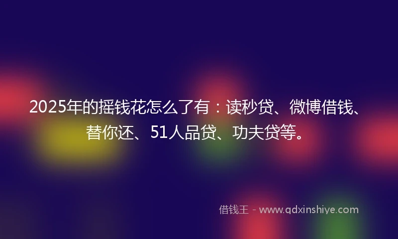 2025年的摇钱花怎么了有：读秒贷、微博借钱、替你还、51人品贷、功夫贷等。