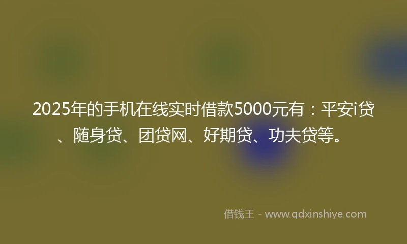 2025年的手机在线实时借款5000元有：平安i贷、随身贷、团贷网、好期贷、功夫贷等。
