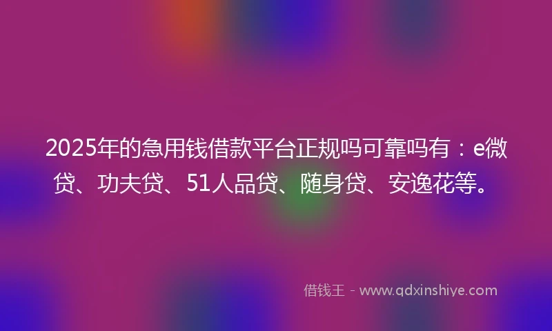 2025年的急用钱借款平台正规吗可靠吗有：e微贷、功夫贷、51人品贷、随身贷、安逸花等。