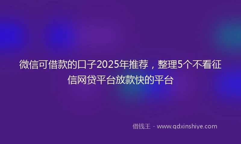 微信可借款的口子2025年推荐，整理5个不看征信网贷平台放款快的平台