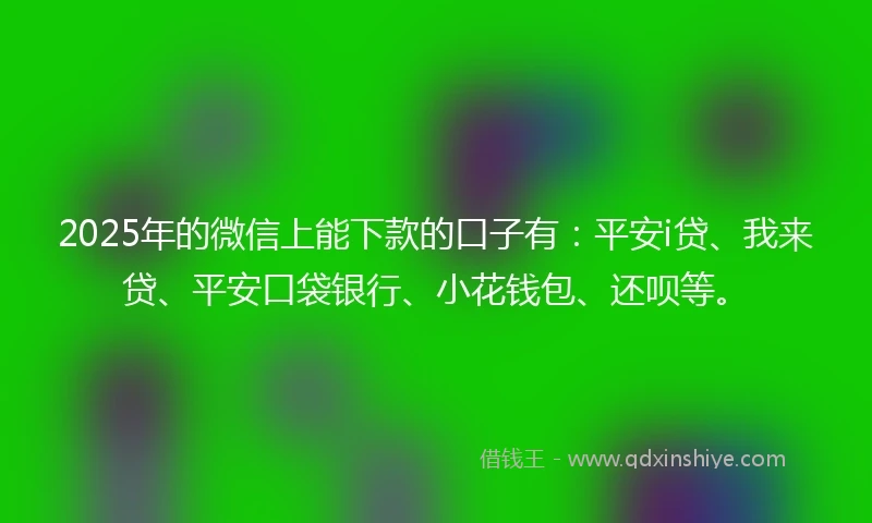 2025年的微信上能下款的口子有：平安i贷、我来贷、平安口袋银行、小花钱包、还呗等。