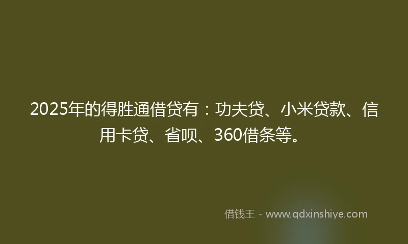 2025年的得胜通借贷有:功夫贷、小米贷款、信用卡贷、省呗、360借条等。