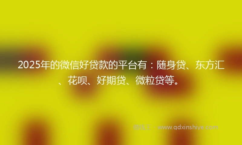 2025年的微信好贷款的平台有：随身贷、东方汇、花呗、好期贷、微粒贷等。