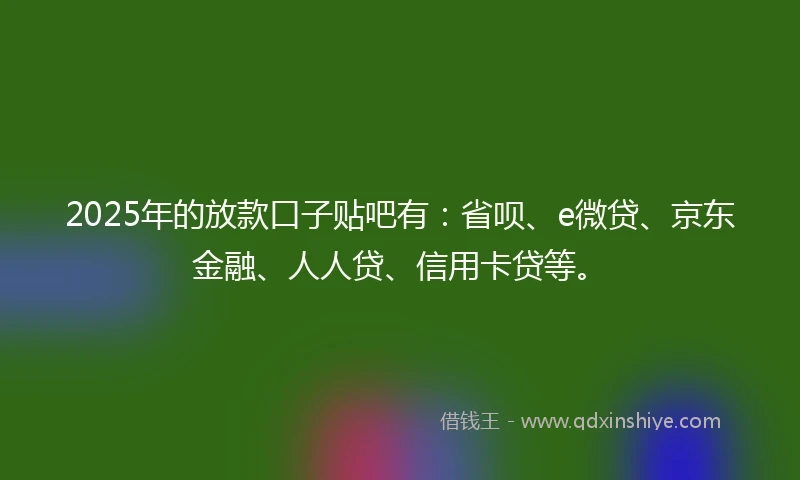2025年的放款口子贴吧有：省呗、e微贷、京东金融、人人贷、信用卡贷等。