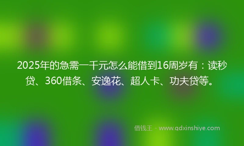 2025年的急需一千元怎么能借到16周岁有：读秒贷、360借条、安逸花、超人卡、功夫贷等。