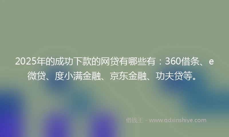 2025年的成功下款的网贷有哪些有：360借条、e微贷、度小满金融、京东金融、功夫贷等。