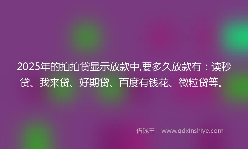 2025年的拍拍贷显示放款中,要多久放款有：读秒贷、我来贷、好期贷、百度有钱花、微粒贷等。