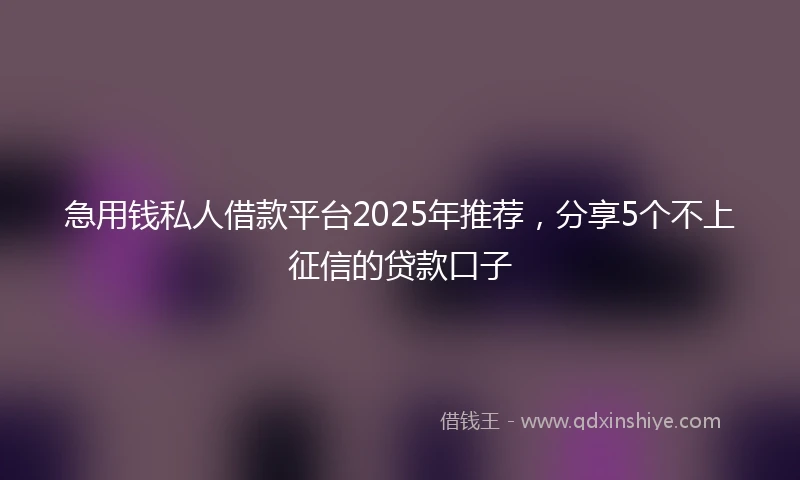 急用钱私人借款平台2025年推荐，分享5个不上征信的贷款口子