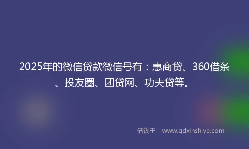 2025年的微信贷款微信号有：惠商贷、360借条、投友圈、团贷网、功夫贷等。