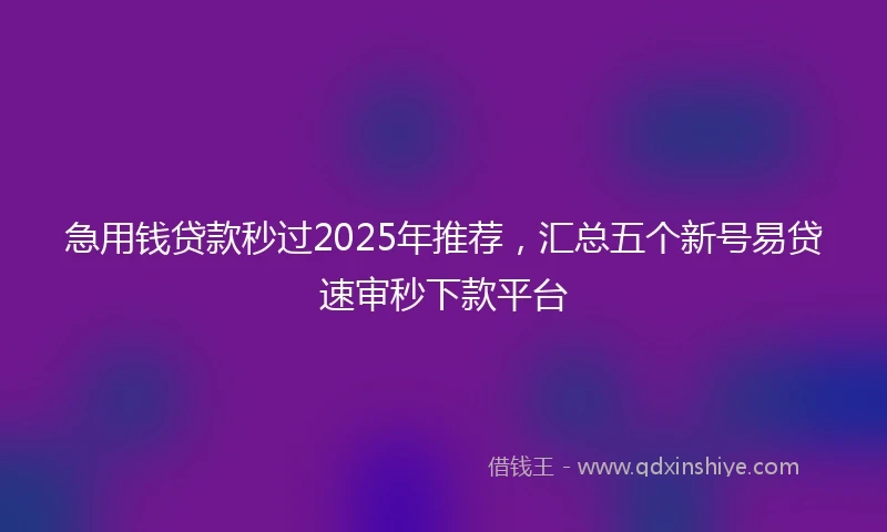 急用钱贷款秒过2025年推荐，汇总五个新号易贷速审秒下款平台