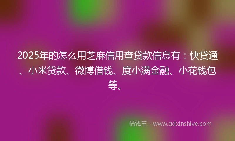 2025年的怎么用芝麻信用查贷款信息有：快贷通、小米贷款、微博借钱、度小满金融、小花钱包等。