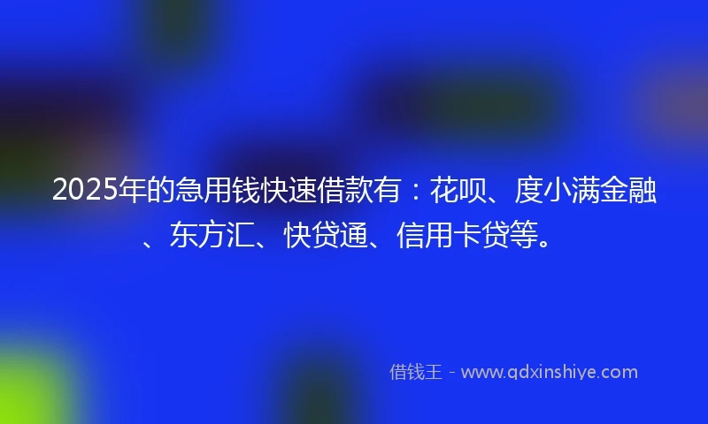 2025年的急用钱快速借款有：花呗、度小满金融、东方汇、快贷通、信用卡贷等。