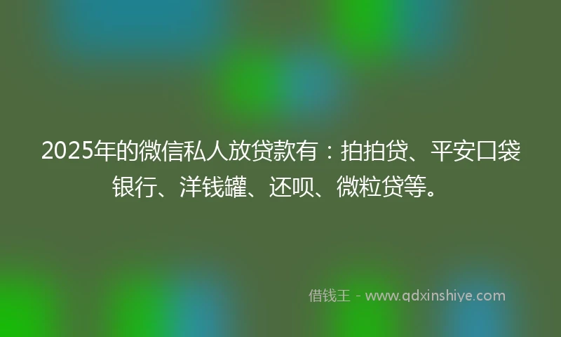 2025年的微信私人放贷款有：拍拍贷、平安口袋银行、洋钱罐、还呗、微粒贷等。