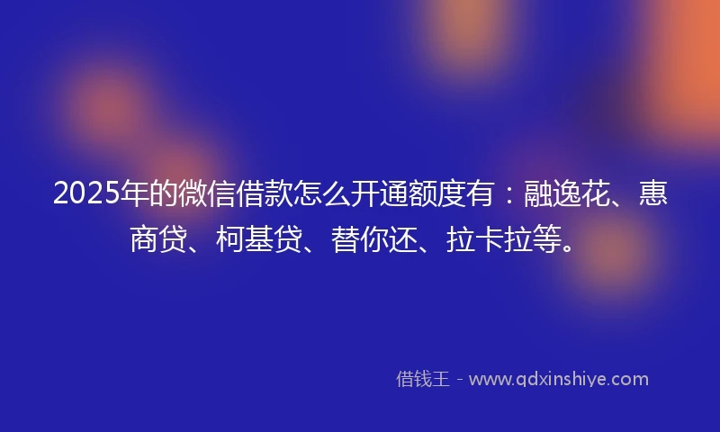 2025年的微信借款怎么开通额度有：融逸花、惠商贷、柯基贷、替你还、拉卡拉等。