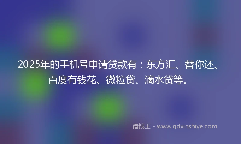 2025年的手机号申请贷款有：东方汇、替你还、百度有钱花、微粒贷、滴水贷等。