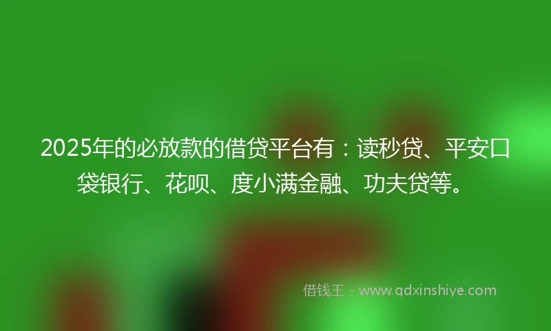 2025年的必放款的借贷平台有：读秒贷、平安口袋银行、花呗、度小满金融、功夫贷等。
