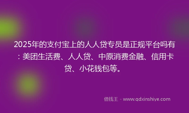 2025年的支付宝上的人人贷专员是正规平台吗有：美团生活费、人人贷、中原消费金融、信用卡贷、小花钱包等。