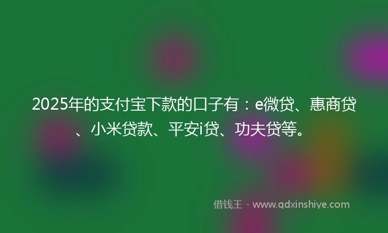 2025年的支付宝下款的口子有：e微贷、惠商贷、小米贷款、平安i贷、功夫贷等。