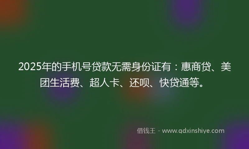 2025年的手机号贷款无需身份证有：惠商贷、美团生活费、超人卡、还呗、快贷通等。
