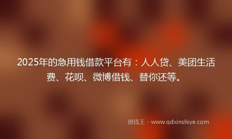 2025年的急用钱借款平台有：人人贷、美团生活费、花呗、微博借钱、替你还等。