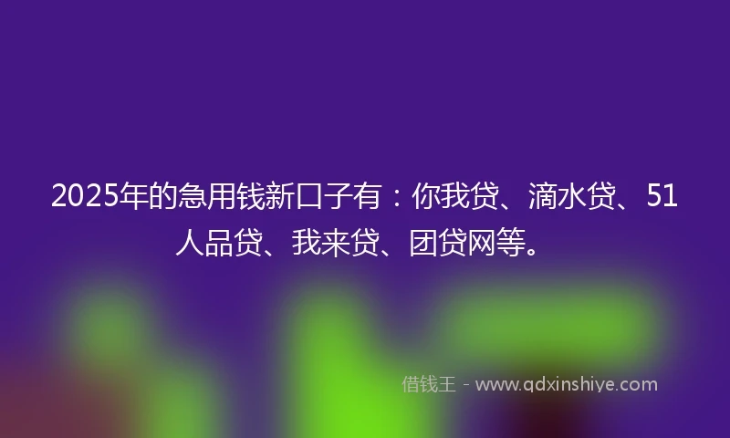 2025年的急用钱新口子有：你我贷、滴水贷、51人品贷、我来贷、团贷网等。
