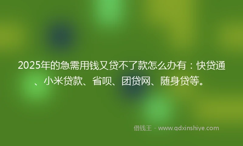 2025年的急需用钱又贷不了款怎么办有：快贷通、小米贷款、省呗、团贷网、随身贷等。