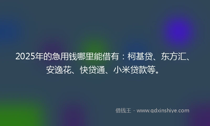 2025年的急用钱哪里能借有：柯基贷、东方汇、安逸花、快贷通、小米贷款等。
