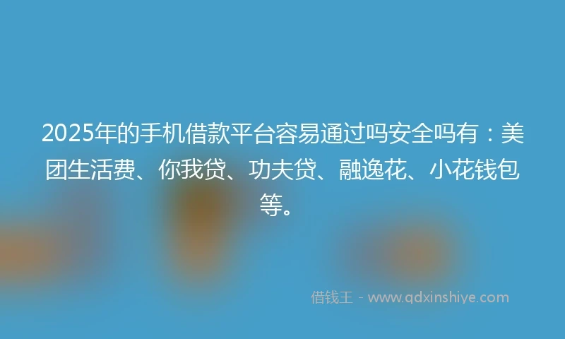 2025年的手机借款平台容易通过吗安全吗有：美团生活费、你我贷、功夫贷、融逸花、小花钱包等。