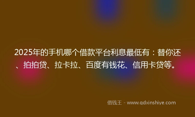2025年的手机哪个借款平台利息最低有：替你还、拍拍贷、拉卡拉、百度有钱花、信用卡贷等。