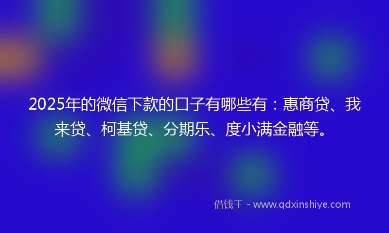 2025年的微信下款的口子有哪些有：惠商贷、我来贷、柯基贷、分期乐、度小满金融等。