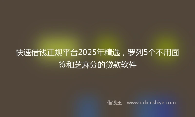 快速借钱正规平台2025年精选，罗列5个不用面签和芝麻分的贷款软件