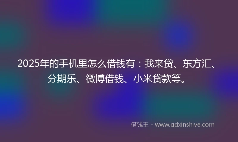 2025年的手机里怎么借钱有：我来贷、东方汇、分期乐、微博借钱、小米贷款等。
